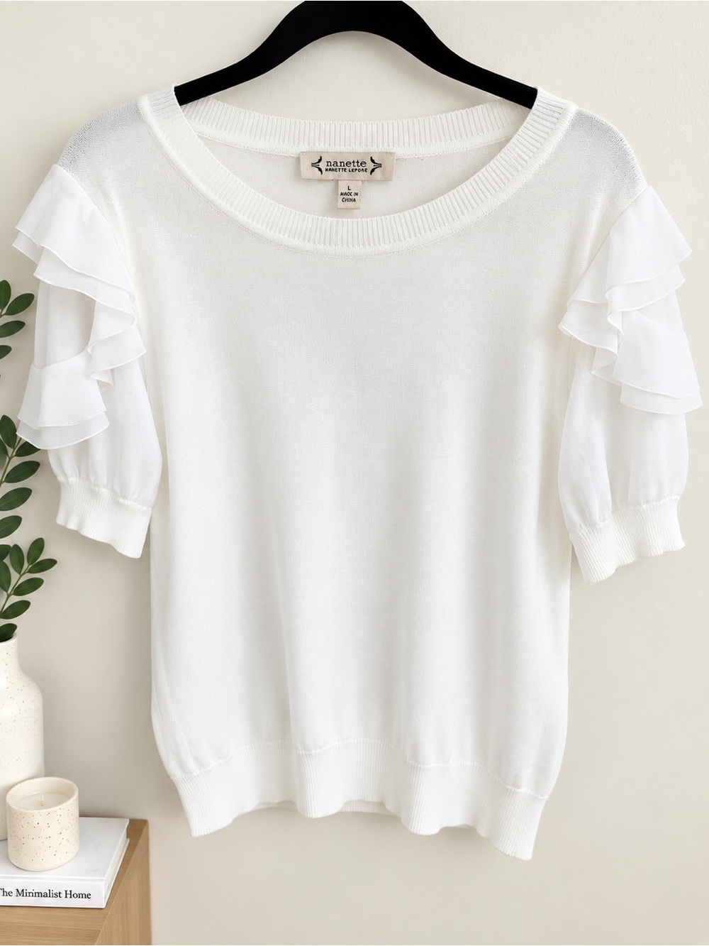 Nannette White Ruffle Sleeve Scoop Neck Top